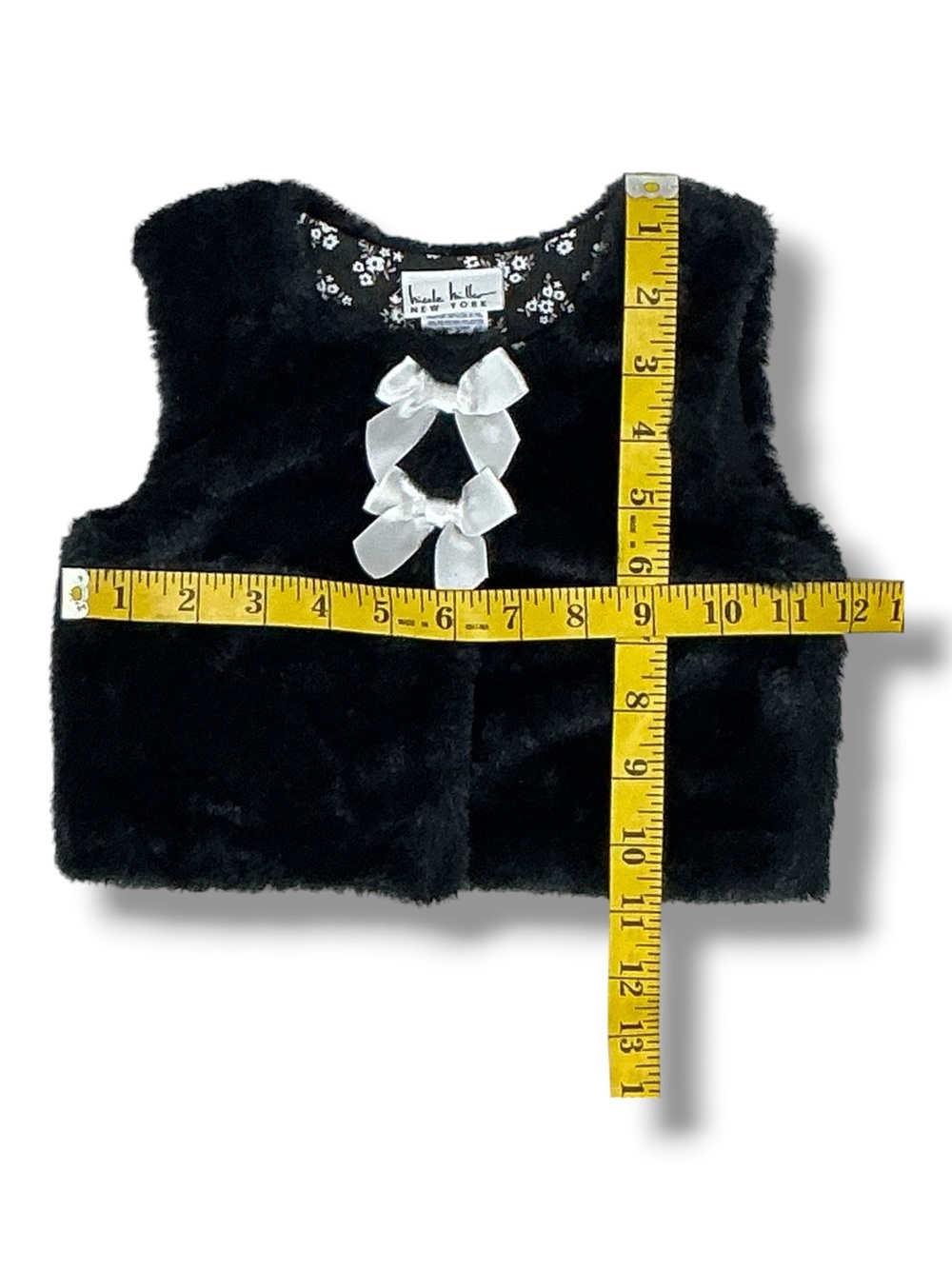 Nicole Miller Plush Faux Fur Vest Black White Bows Baby Girl 18 Months - Picture 7 of 16